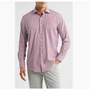 Nordstrom Trim Fit Shirt Mens 17 Pink Plaid Cotton Long Sleeve Button Down